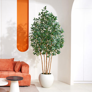 Artificial Ficus Tree Indoor with Wood Trunk & Silk Leaves — 6ft, 7ft, 8ft