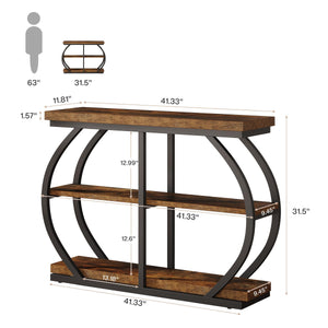 Industrial 3-Tier Console Table with Arched Metal Frame