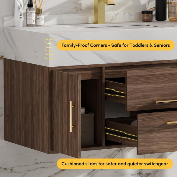 39.4" Floating Bathroom Vanity with Sink & Sintered Stone Countertop