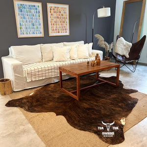 Large Natural Hair-On Cowhide Rug 7 x 6 ft