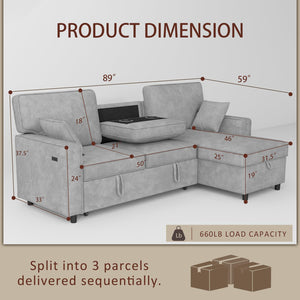 L-Shaped Sectional Sleeper Sofa with Storage & Cup Holders