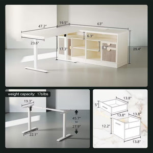 L-Shaped Electric Standing Desk with Storage & Charging Station