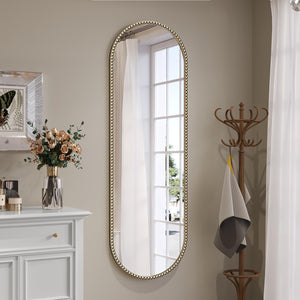 Oval Beaded Metal Wall Mirror – Gold Vintage Frame