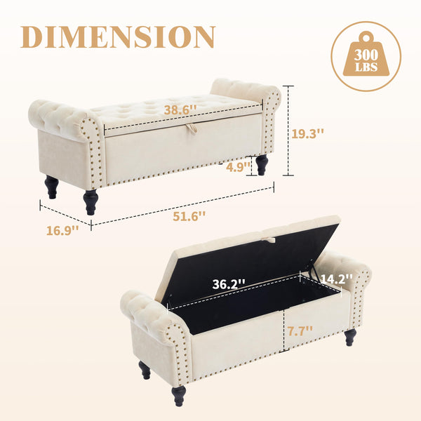 51" Linen Storage Ottoman Bench with Hidden Compartment