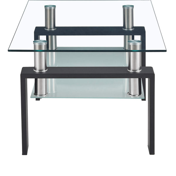 Rectangle Glass Coffee Table with Lower Shelf & Black Metal Legs