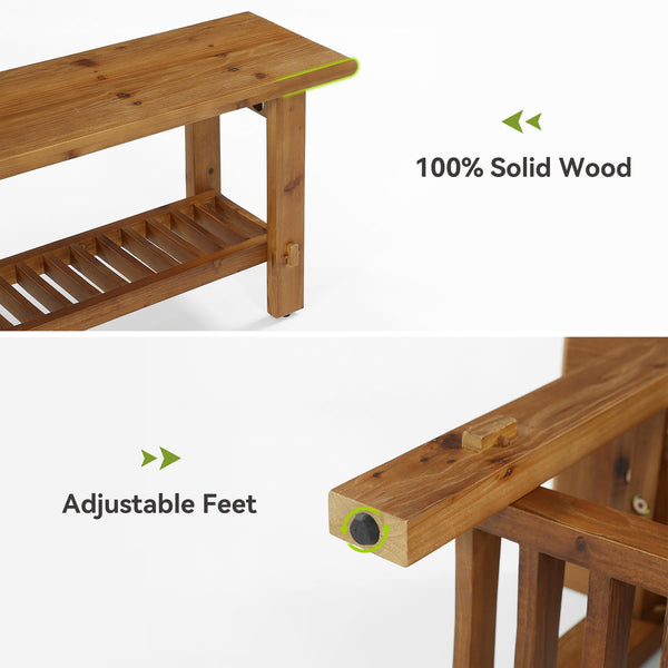 63" Solid Wood Entryway Bench with Shoe Storage