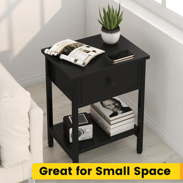 Nightstand Set of 2 with Drawers & Storage Shelf