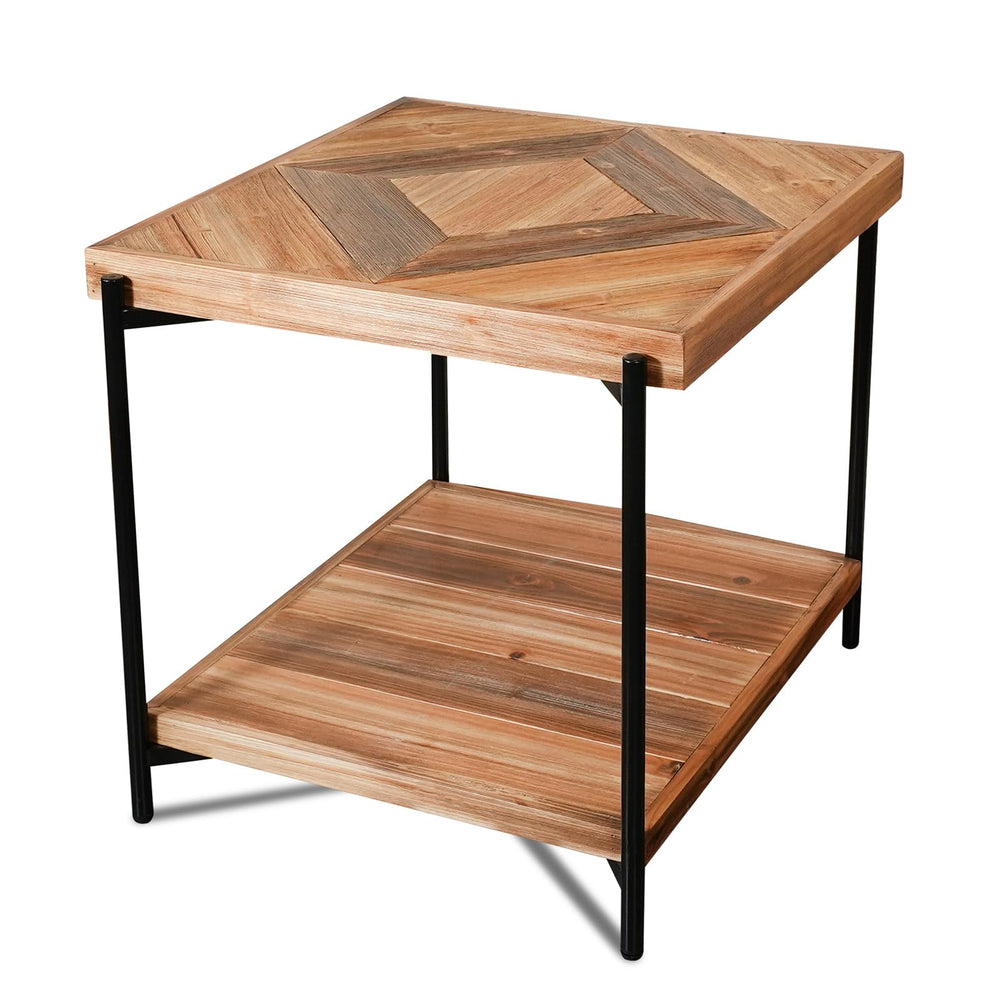 Solid Wood End Table with Metal Frame – 2-Tier Storage Shelf