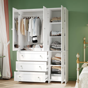 Armoire Wardrobe Closet with Mirror & Drawers – 71" 4-Door Bedroom Storage Cabinet