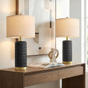 Ceramic Bedside Table Lamps Set of 2 – Modern Nightstand Lamps with Gold Base