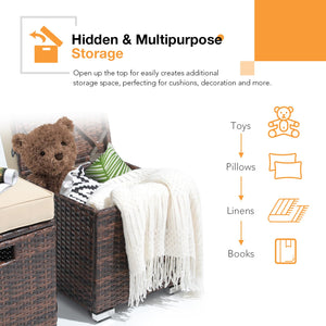 2-Piece Outdoor Patio Storage Ottomans with Cushions