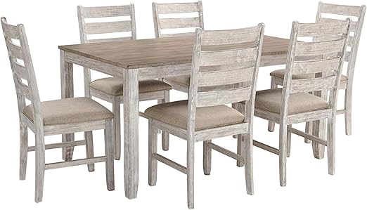 7-Piece Rustic Dining Set – Rectangular Table & 6 X-Back Upholstered Chairs