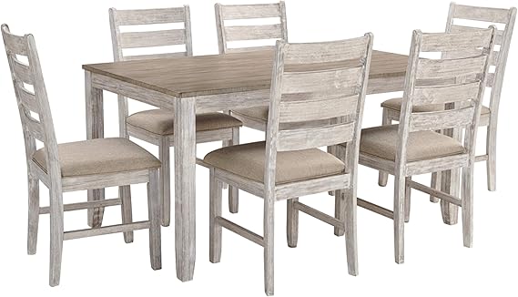 7-Piece Rectangular Dining Table Set with 6 Ladderback Chairs
