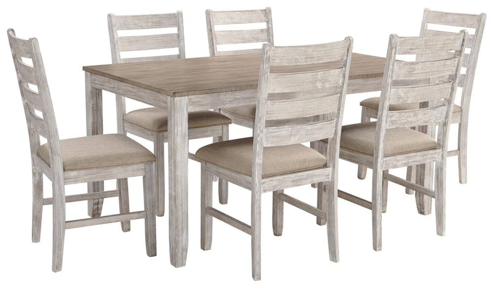 7-Piece Farmhouse Dining Table Set with 6 Upholstered Chairs