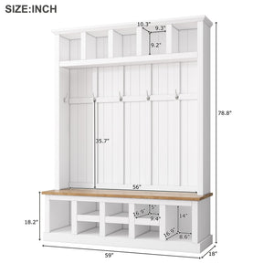 Farmhouse Hall Tree with Bench & Shoe Storage