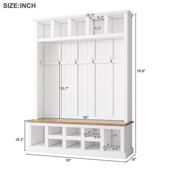 Farmhouse Hall Tree with Bench & Shoe Storage