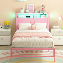Twin Bed Frame with Storage Headboard, LED Light & Charging Station