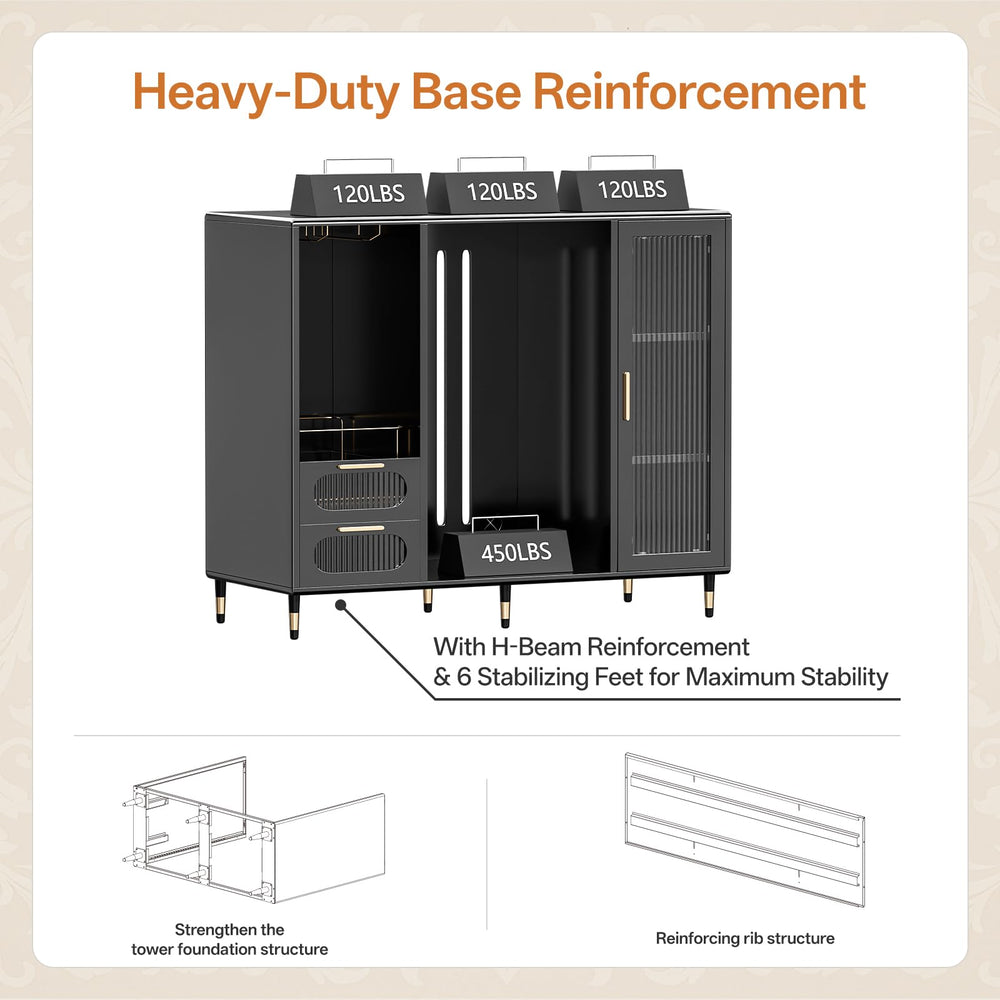 Steel Bar Cabinet with Fridge Space & Wine Glass Rack