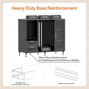 Steel Bar Cabinet with Fridge Space & Wine Glass Rack