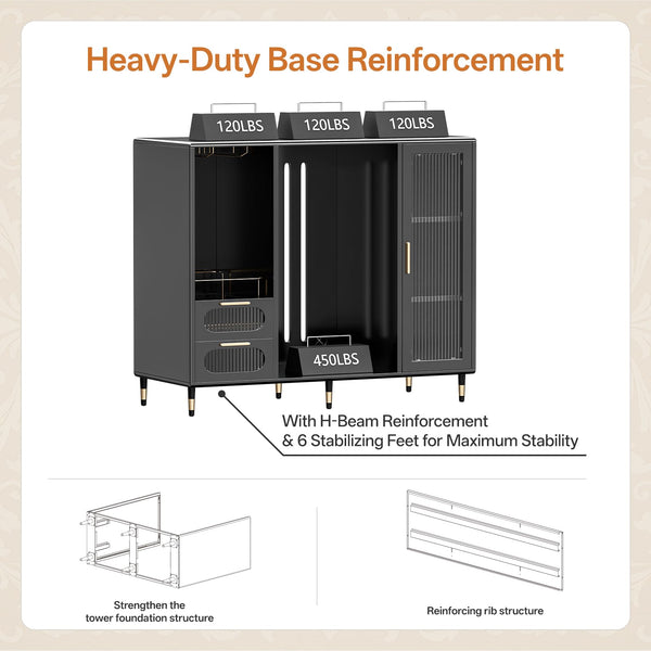 Steel Bar Cabinet with Fridge Space & Wine Glass Rack
