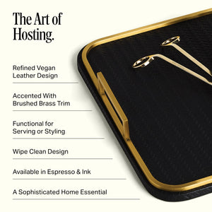 Vegan Leather Decorative Tray with Brushed Brass Handles