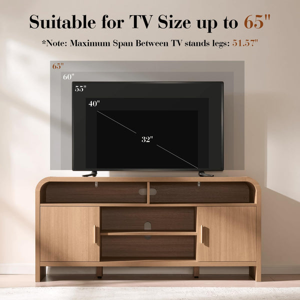 TV Stand for TVs Up to 65" with Storage Cabinet & Adjustable Shelves
