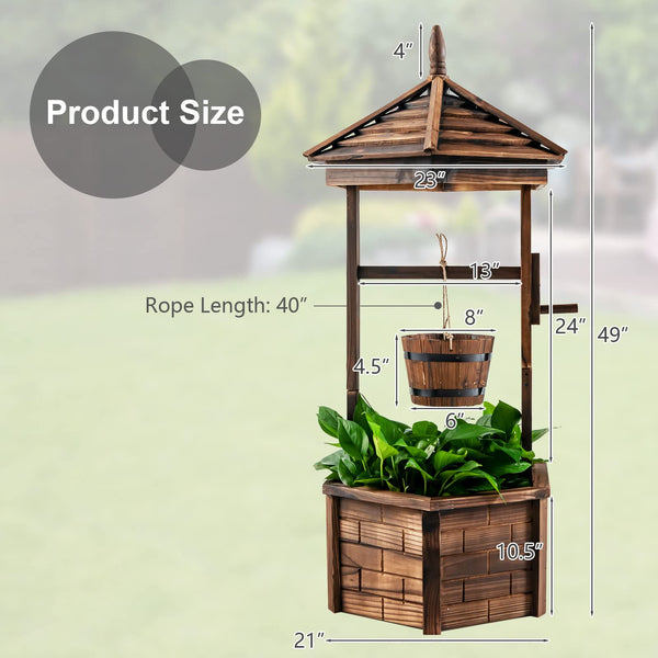 Wooden Wishing Well Planter with Hanging Bucket