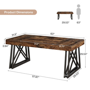 63-Inch Farmhouse Executive Desk with X-Shaped Metal Legs