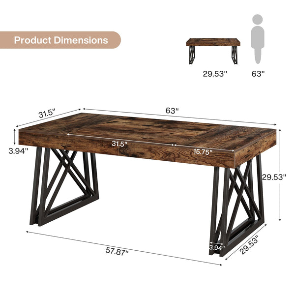 63-Inch Farmhouse Executive Desk with X-Shaped Metal Legs