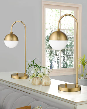 Modern Gold Table Lamp with White Glass Globe – Dimmable