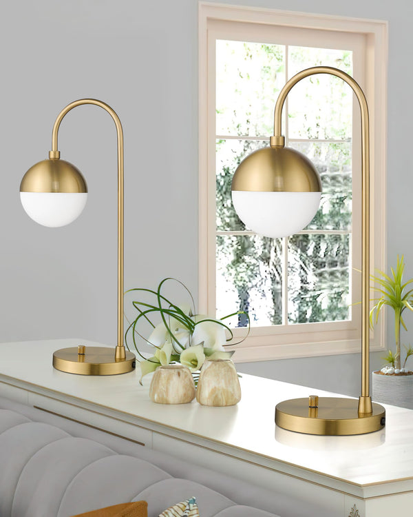 Modern Gold Table Lamp with White Glass Globe – Dimmable