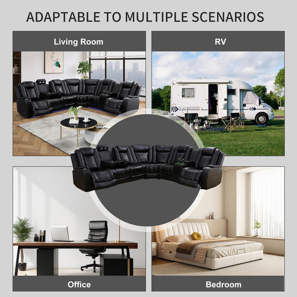 Power Reclining Sectional Sofa with LED Lights & Storage