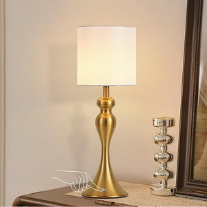 Table Lamp for Bedroom, Cordless Bedside Lamps for Living Room, Touch 3-Way Dimmable Desk Lamp for Night Stands, Rechargeable, Battery Operated Lamp with Fabric Shade for Dorm, Home Office (Nickel)