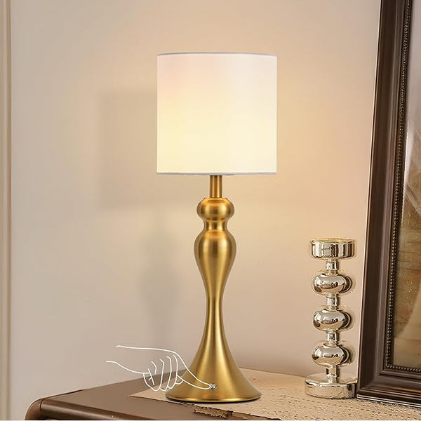 Table Lamp for Bedroom, Cordless Bedside Lamps for Living Room, Touch 3-Way Dimmable Desk Lamp for Night Stands, Rechargeable, Battery Operated Lamp with Fabric Shade for Dorm, Home Office (Nickel)