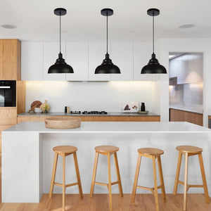 Black Dome Metal Pendant Light – Industrial Ceiling Fixture (3-Pack)