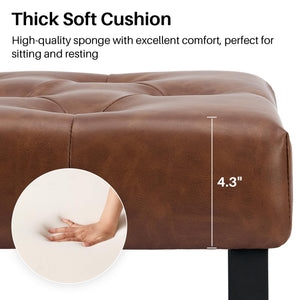 Tufted Faux Leather Storage Bench with Metal Frame