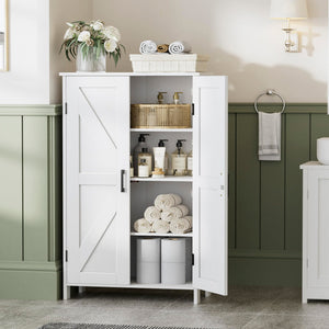 Farmhouse Storage Cabinet with Barn Doors and Adjustable Shelves