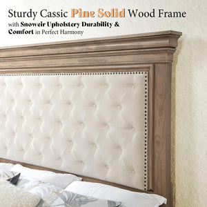 King Size Upholstered Bed Frame with Tall Headboard – Solid Wood, No Box Spring