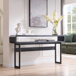 63" Narrow Console Table with Open Shelf, Curved Modern Design