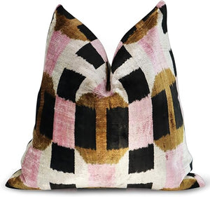 Pink Brown Geometric Silk Velvet Throw Pillow