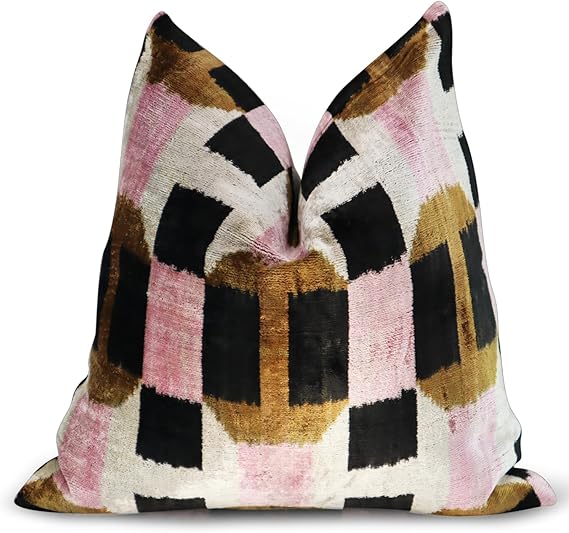Pink Brown Geometric Silk Velvet Throw Pillow