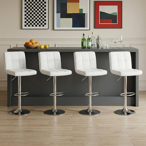 Counter Height Bar Stools with Metal Base & PU Leather Seat