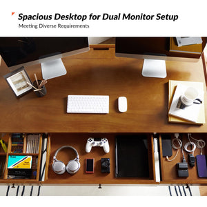 Mid-Century Modern Home Office Desk with 3 Drawers & Charging Station
