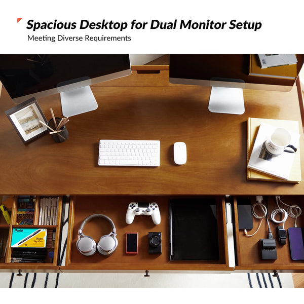 Mid-Century Modern Home Office Desk with 3 Drawers & Charging Station