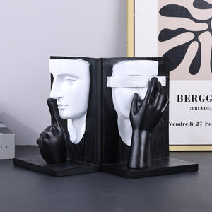 Decorative Bookends Set – Resin Face Sculptures, 2 Styles