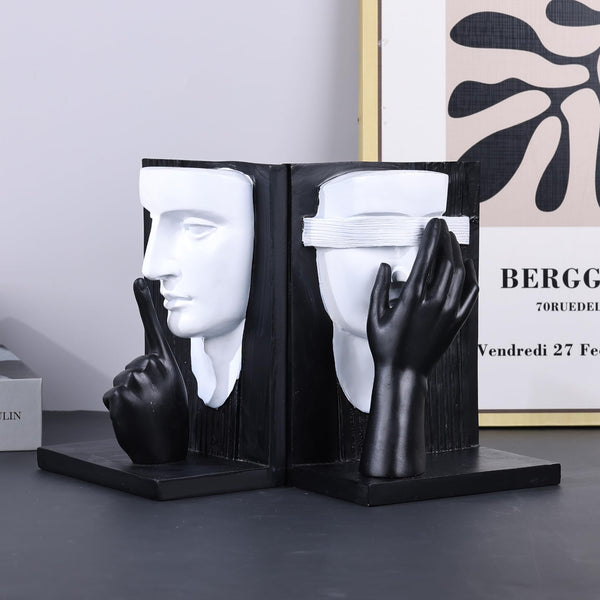Decorative Bookends Set – Resin Face Sculptures, 2 Styles