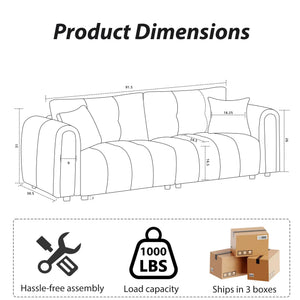 Tufted Boucle Sofa with Rolled Arms - 3-Seat Oversized Loveseat