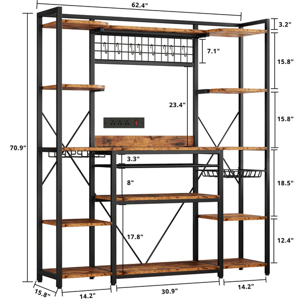 Large Baker's Rack with Power Outlet & Wine Storage