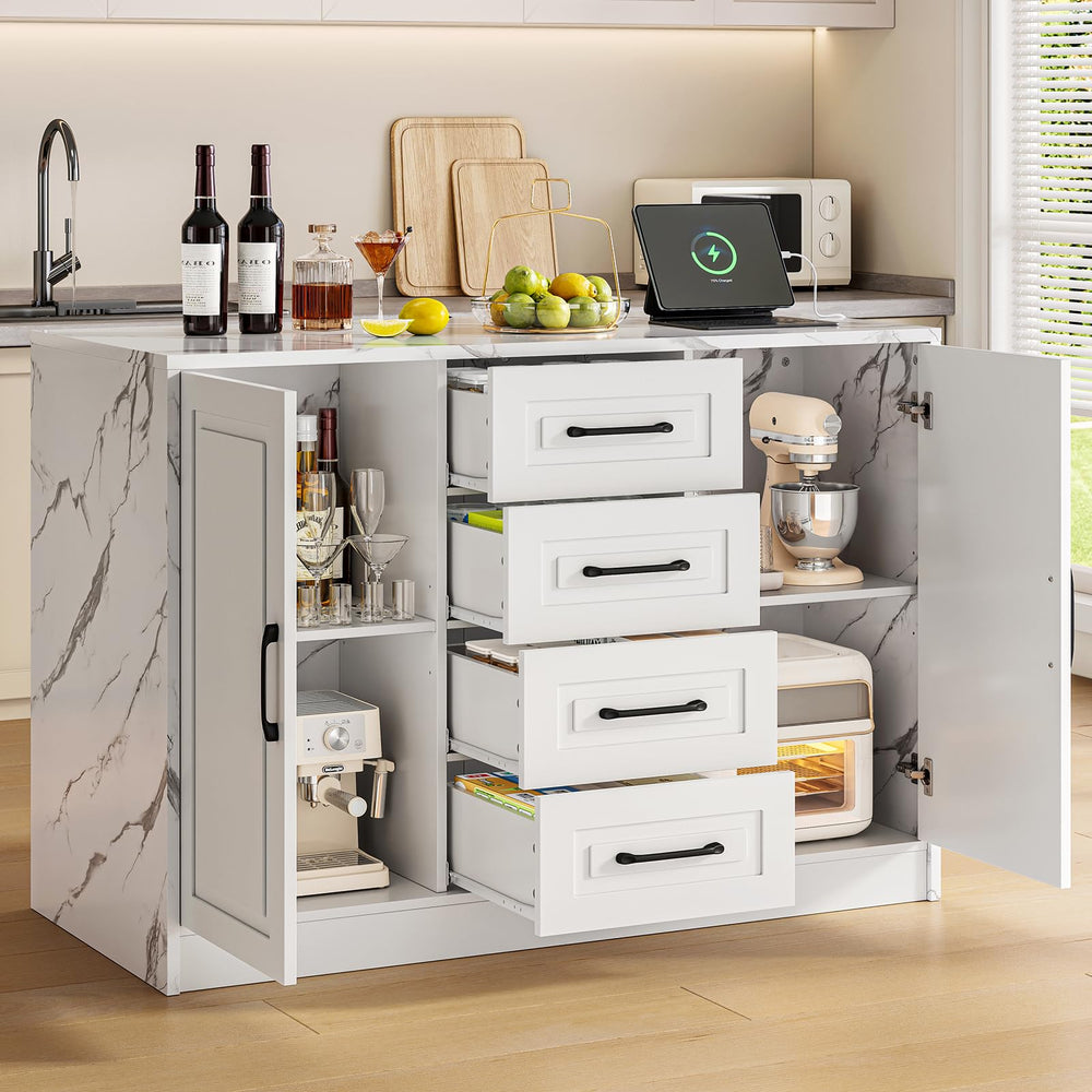 Kitchen Island with Storage Cabinets, Drawers & Power Outlet