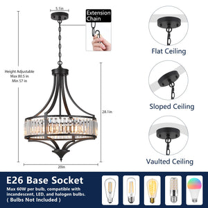 20-Inch Crystal Chandelier 5-Light Adjustable Ceiling Pendant